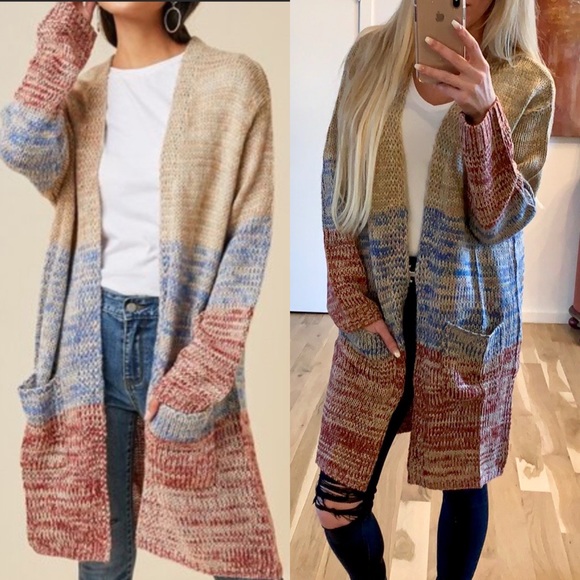 Sweaters - Multiyarn Cardigan with Front Pockets